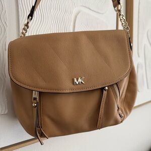 Michael Kors Camel Leather Crossbody with Gold Hardware